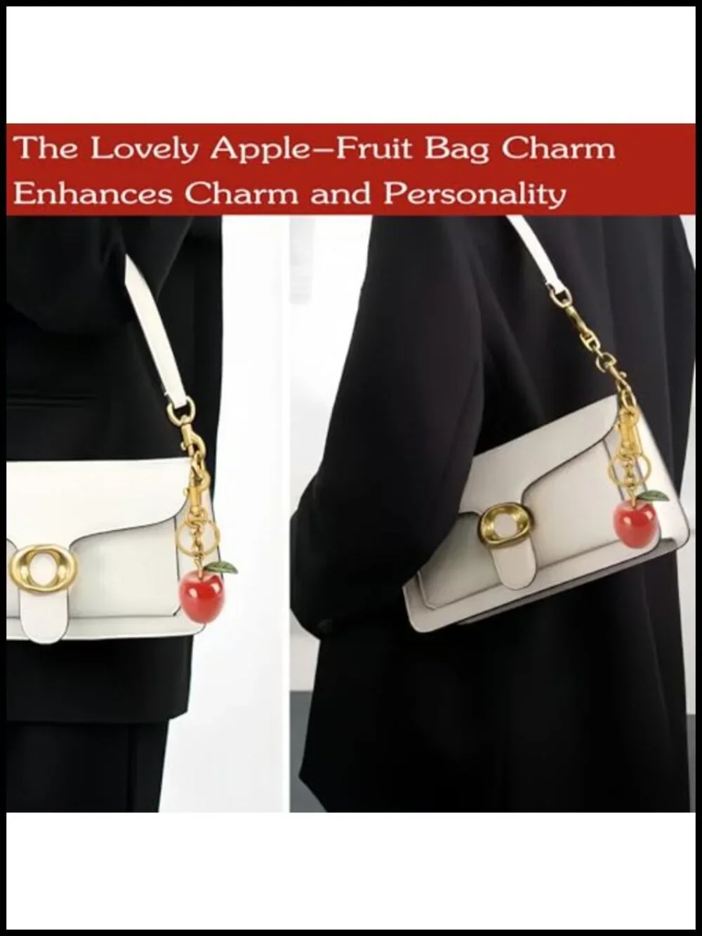 Glittery Apple Fruit Bag Charm Keychain Alloy Resin Handbag Purse Key Ring